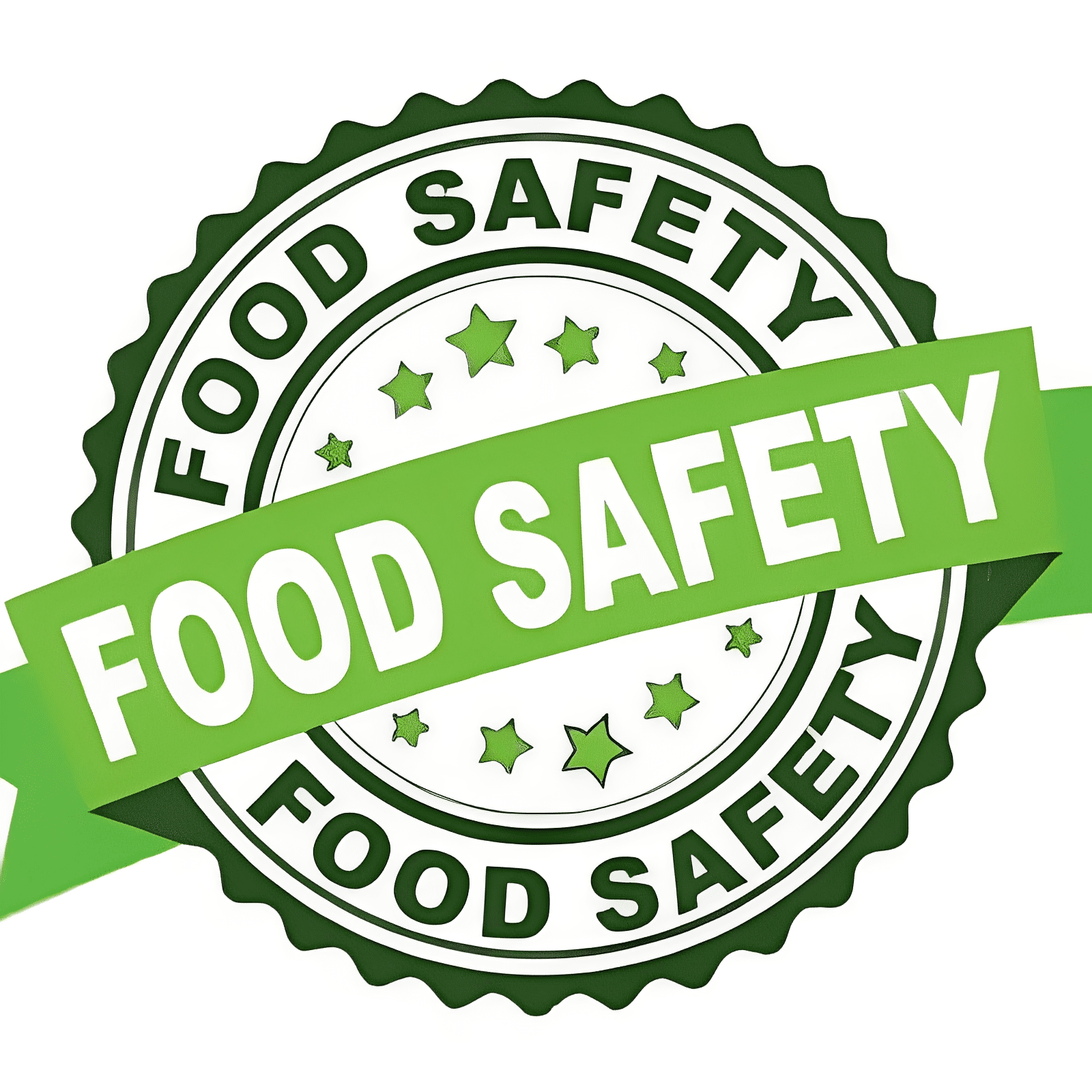 Food safety badge with green ribbon.